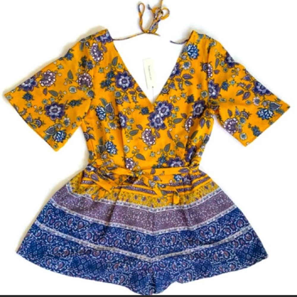Francesca’s “Mi Ami Mari” Romper, Mustard Yellow & Blue